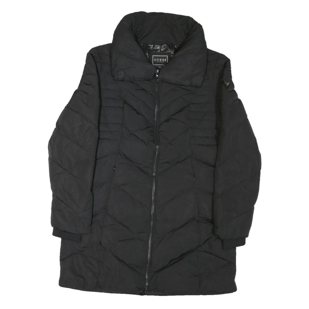 GUESS Womens Black Quilted Jacket L Polyester Blend Zip Warm Winter