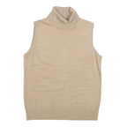 CABLE & GAUGE Womens Beige Plain Sleeveless Roll Neck Chunky Knit L Jumper