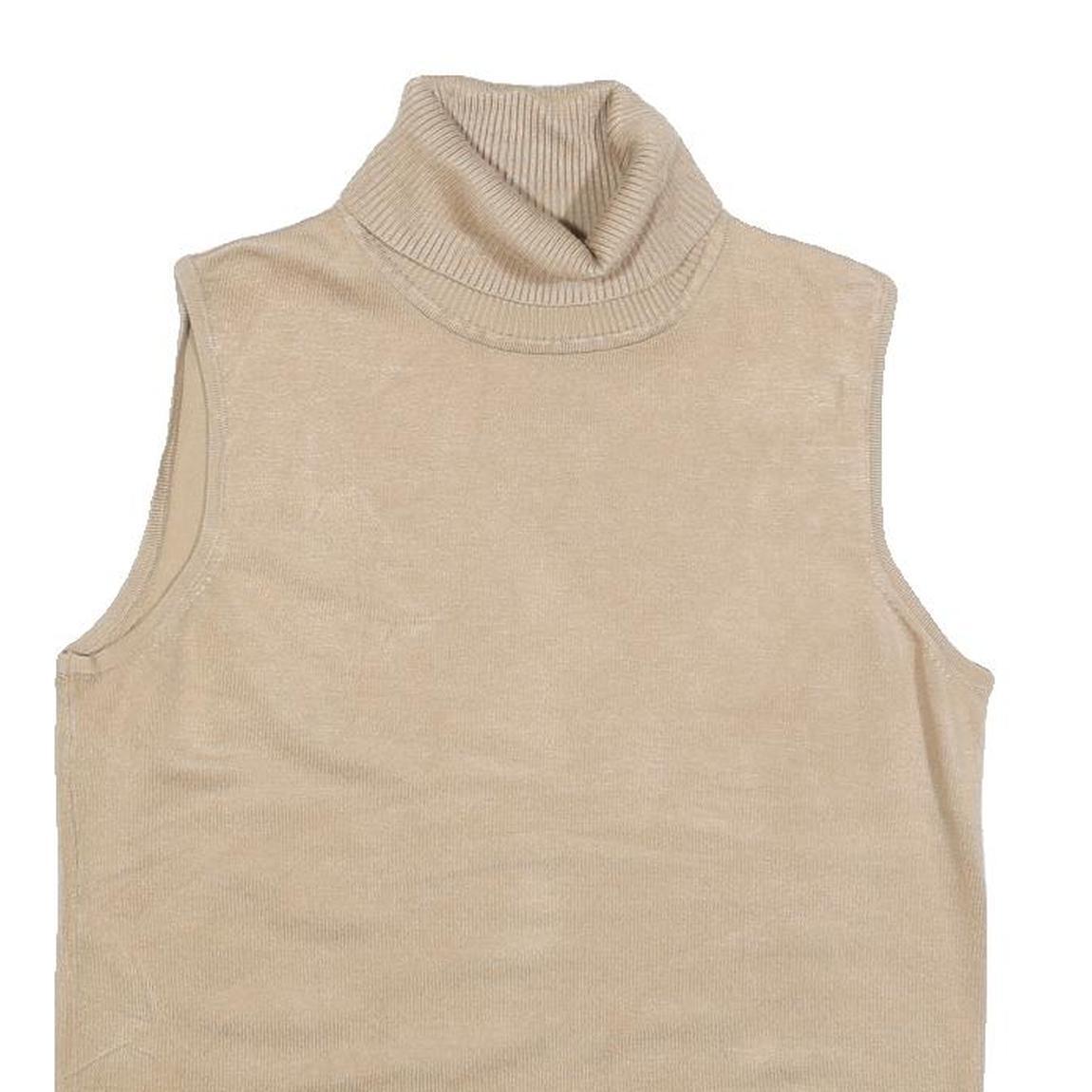 CABLE & GAUGE Womens Beige Plain Sleeveless Roll Neck Chunky Knit L Jumper
