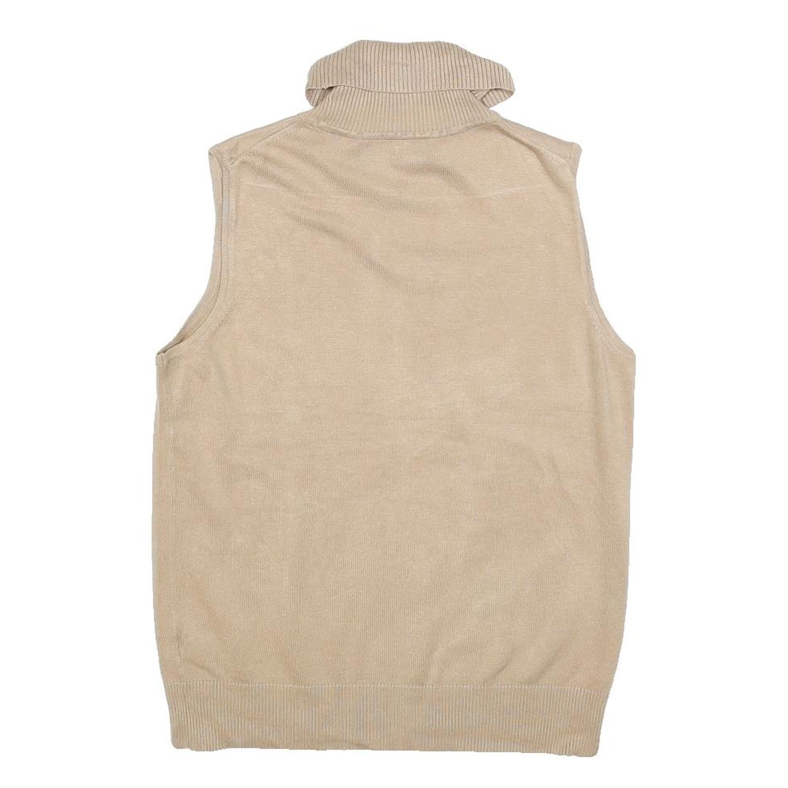 CABLE & GAUGE Womens Beige Plain Sleeveless Roll Neck Chunky Knit L Jumper