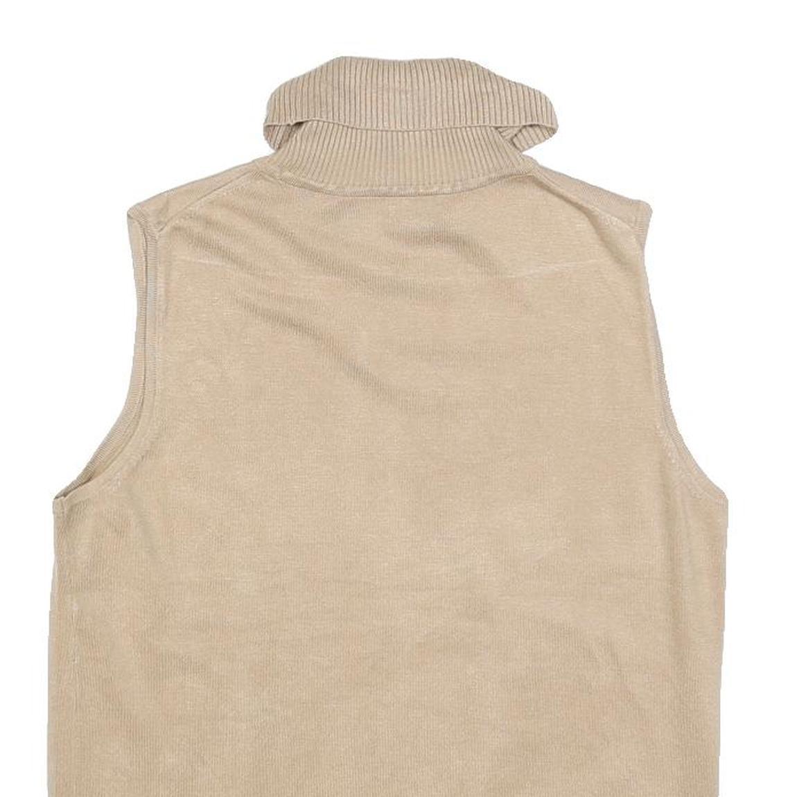 CABLE & GAUGE Womens Beige Plain Sleeveless Roll Neck Chunky Knit L Jumper