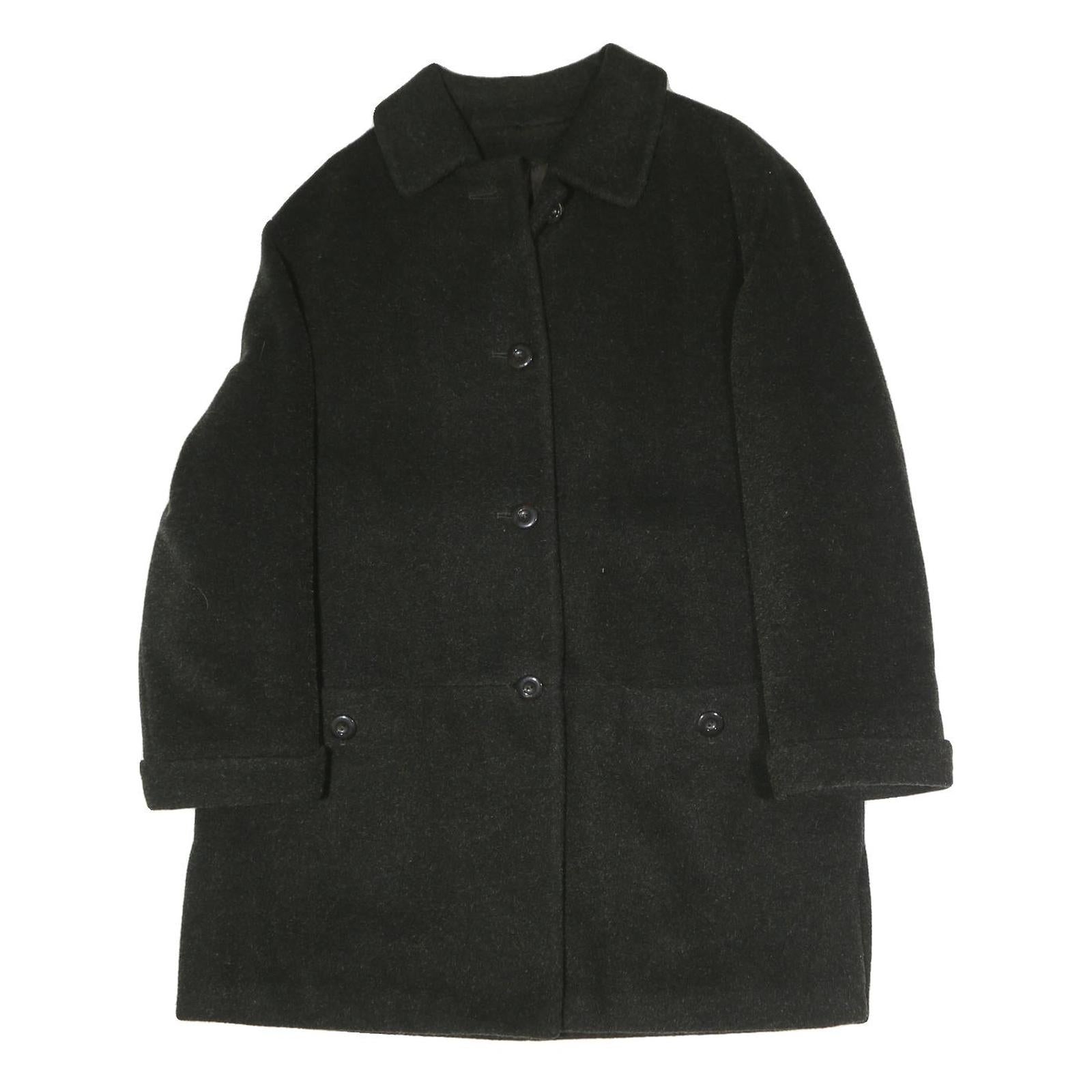 Womens Black Plain Jacket M Polyester Blend Button Closure Classic Fit