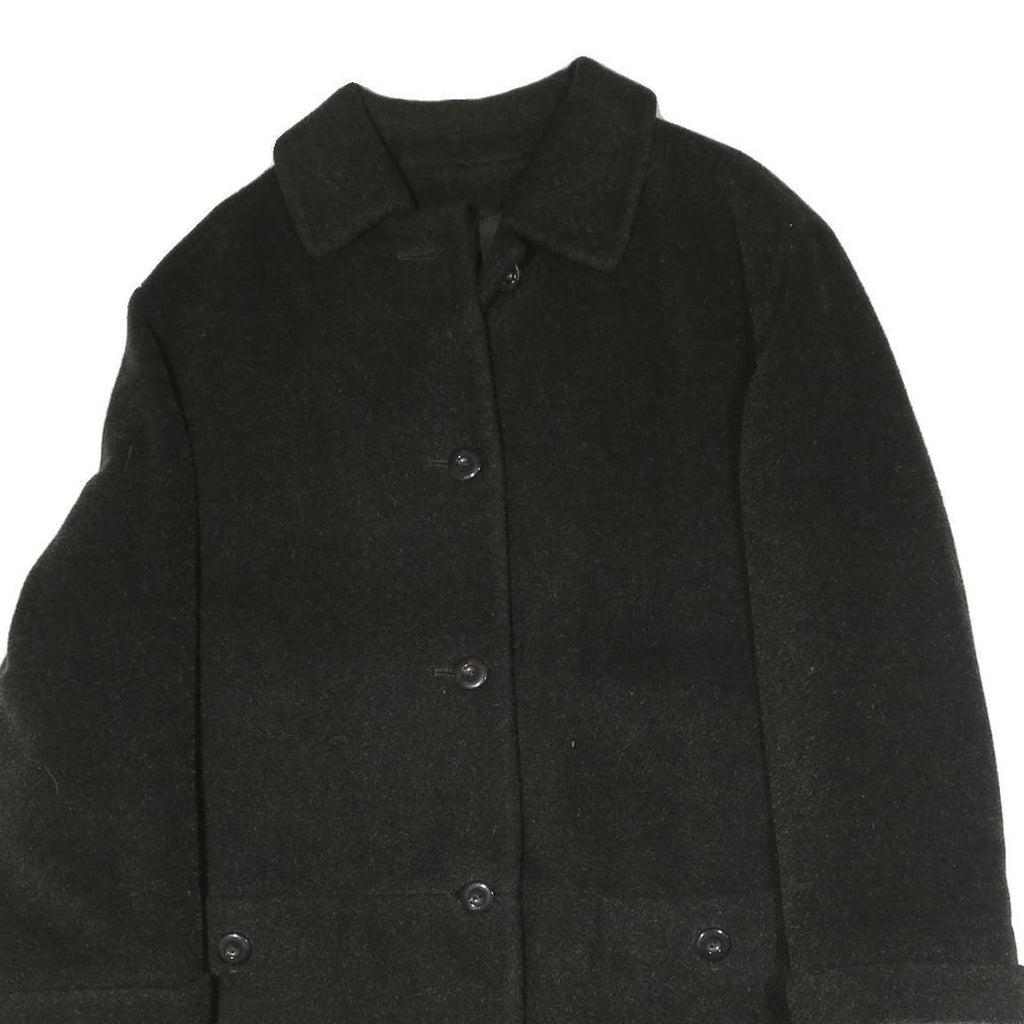 Womens Black Plain Jacket M Polyester Blend Button Closure Classic Fit