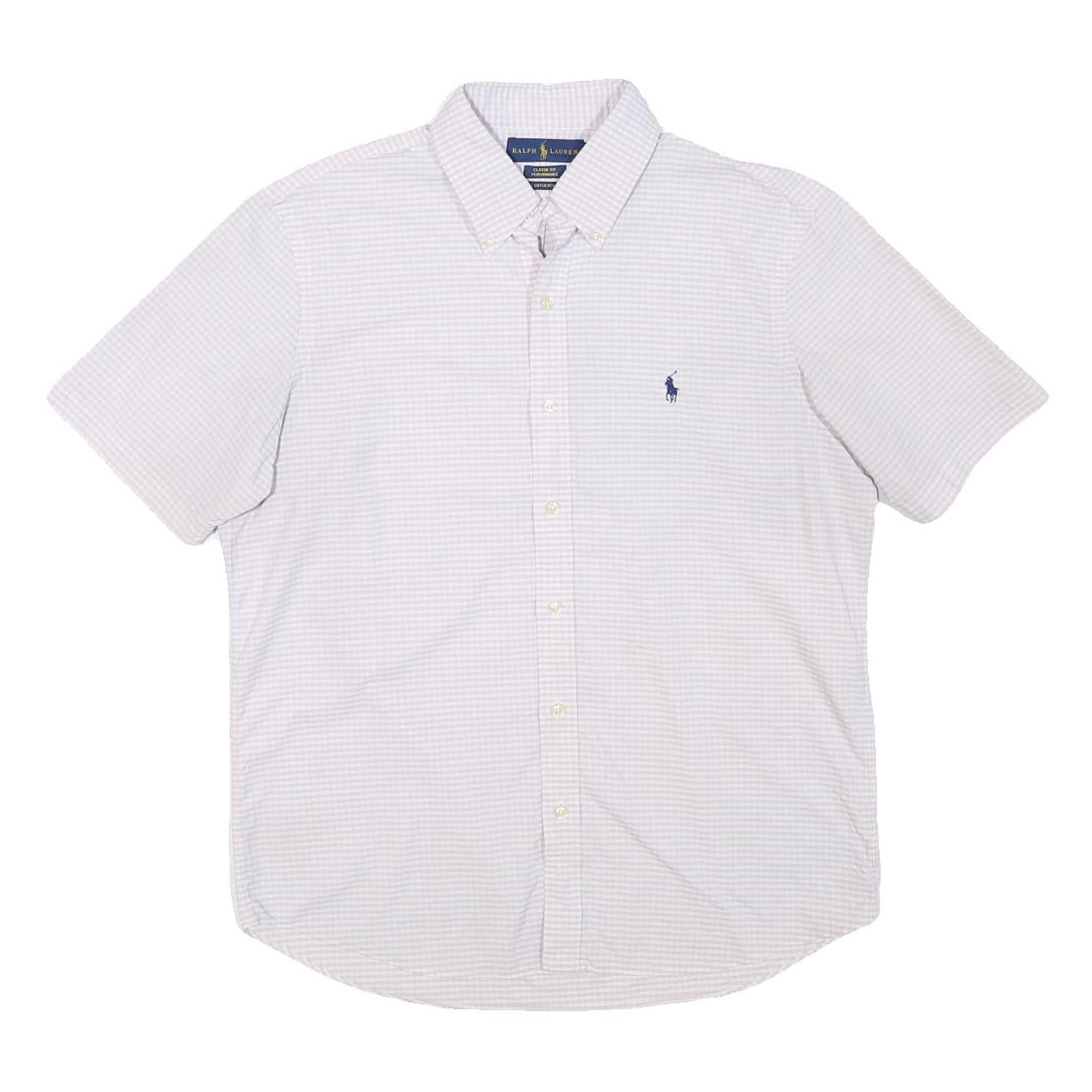 RALPH LAUREN Mens White & Pink Check Shirt M Classic Fit Button Down Summer