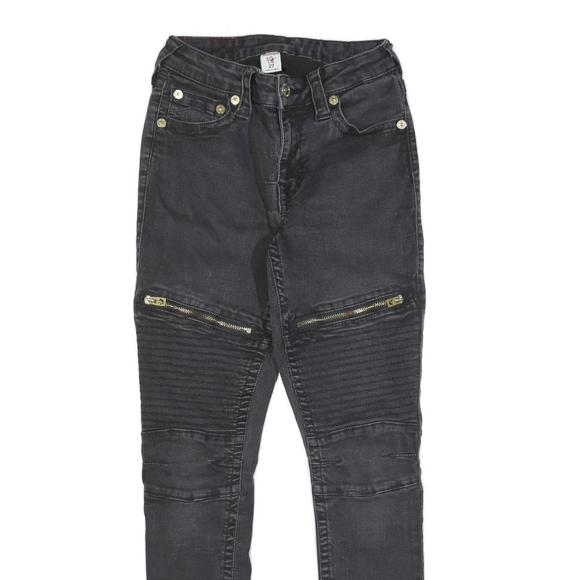 TRUE RELIGION Womens Slim Black Denim Rinse W22 L27 Zipper Detail Jeans