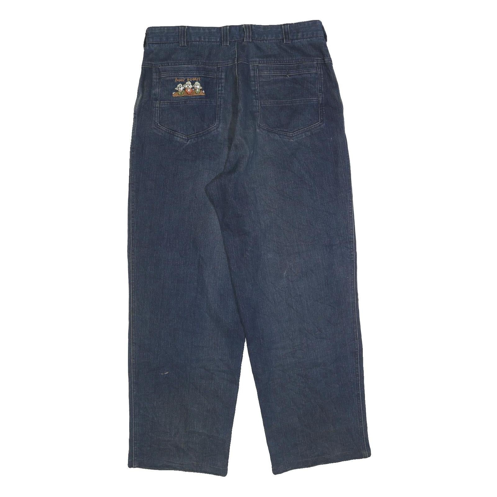 Mens Relaxed Blue Denim Cotton Blend Jeans W34 L32 Zip Pocket Design