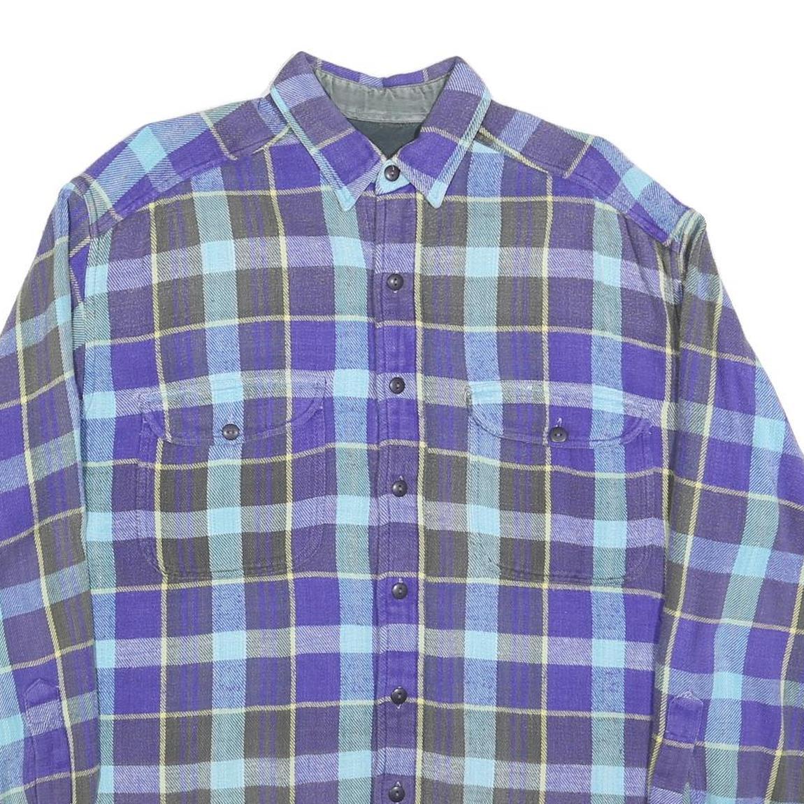 EAGLE Mens Blue Plaid Shirt L Cotton Blend Long Sleeve Casual Button Pocket