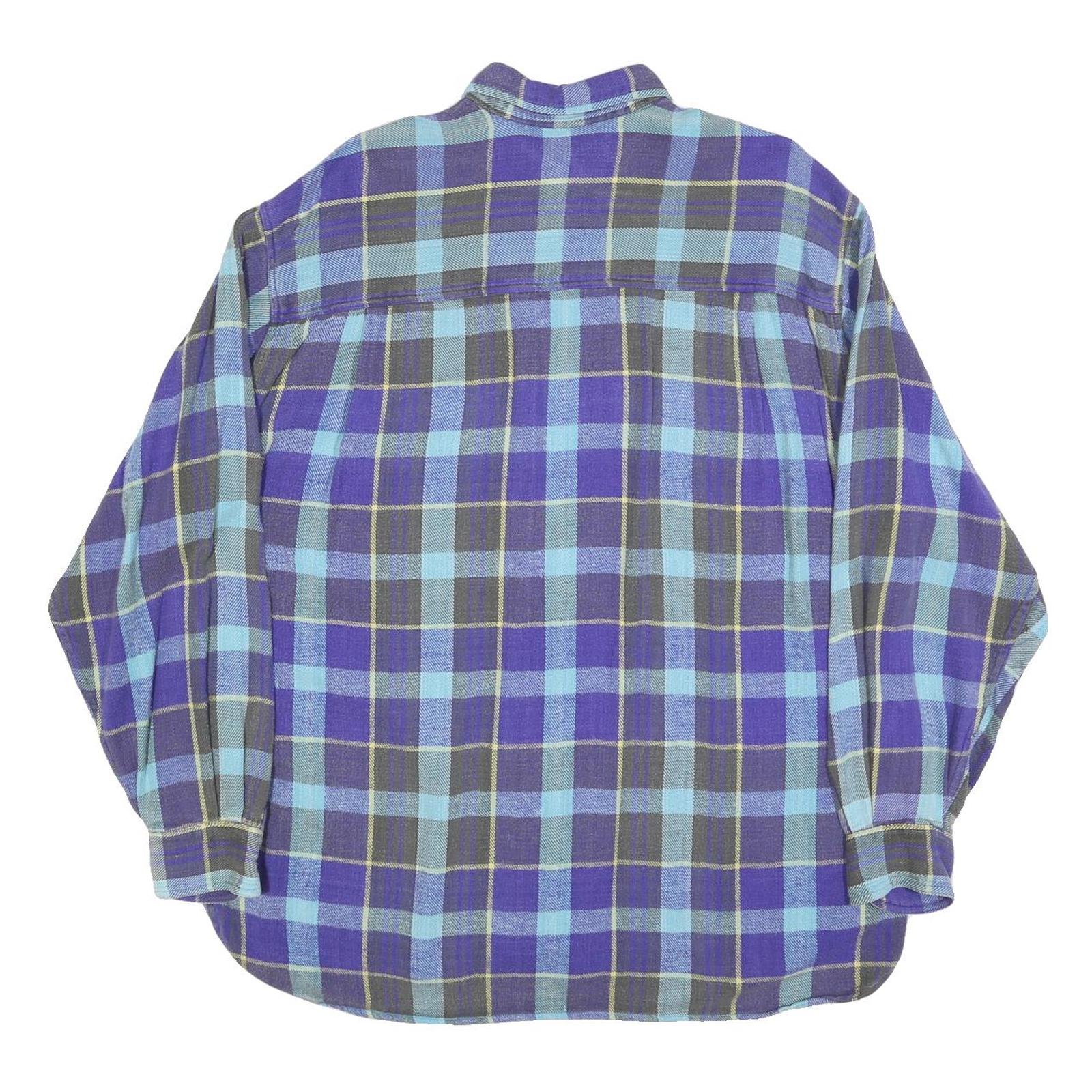 EAGLE Mens Blue Plaid Shirt L Cotton Blend Long Sleeve Casual Button Pocket