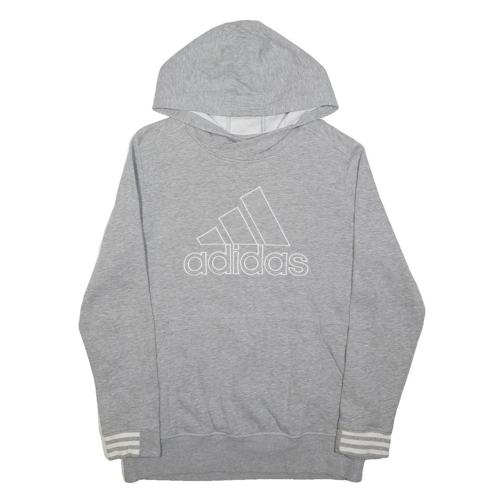 ADIDAS Boys Grey Cotton Blend Hoodie XL Classic Logo Pullover Sweatshirt