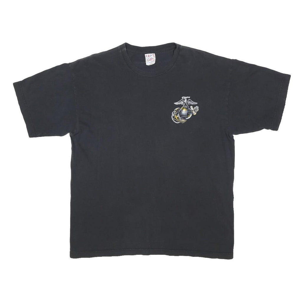 BAYSIDE Mens Black United States Marine Corps Graphic T-Shirt L Short Sleeve