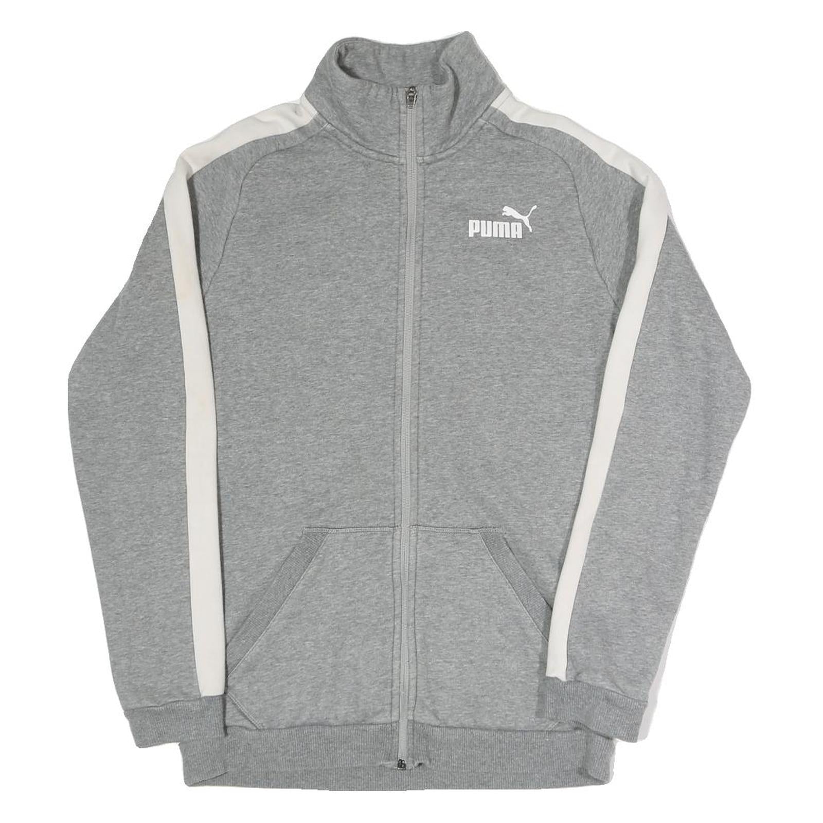 PUMA Mens Grey & White Zip Track Jacket XS Cotton Blend Plain Sportswear