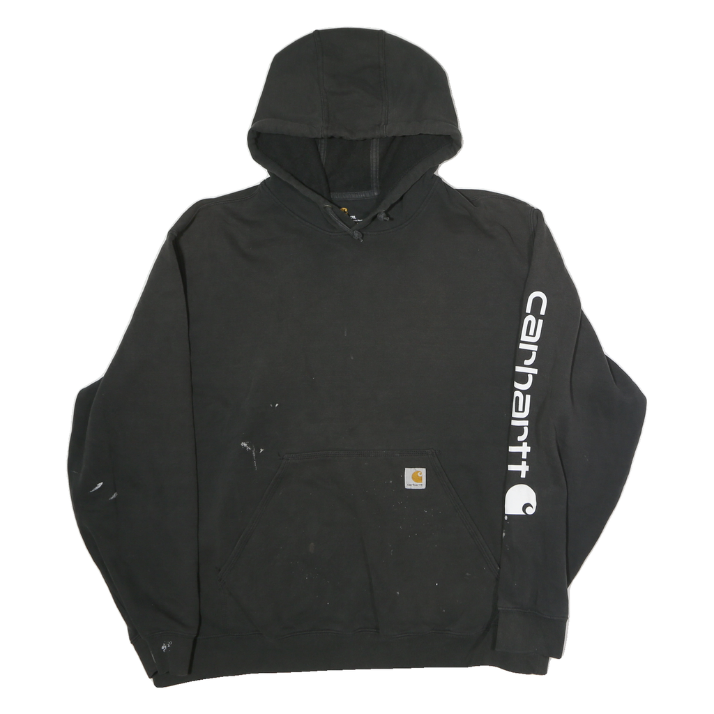 CARHARTT Mens Black Hoodie 2XL Cotton Pullover Logo Print Workwear