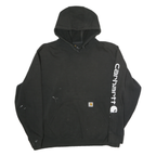 CARHARTT Mens Black Hoodie 2XL Cotton Pullover Logo Print Workwear