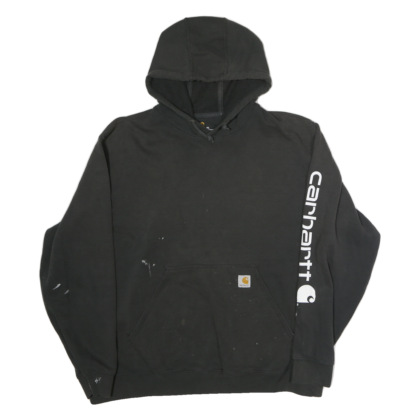 CARHARTT Mens Black Hoodie 2XL Cotton Pullover Logo Print Workwear