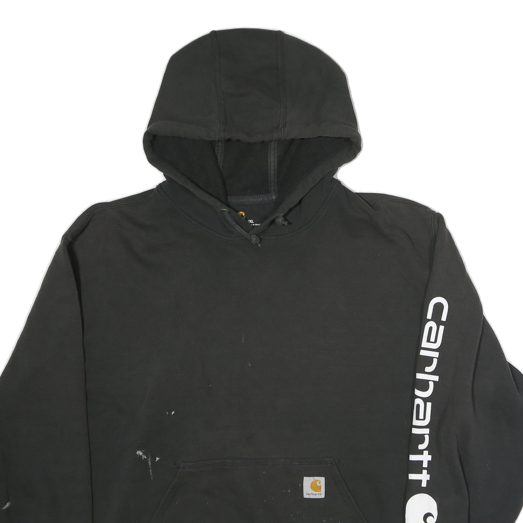 CARHARTT Mens Black Hoodie 2XL Cotton Pullover Logo Print Workwear