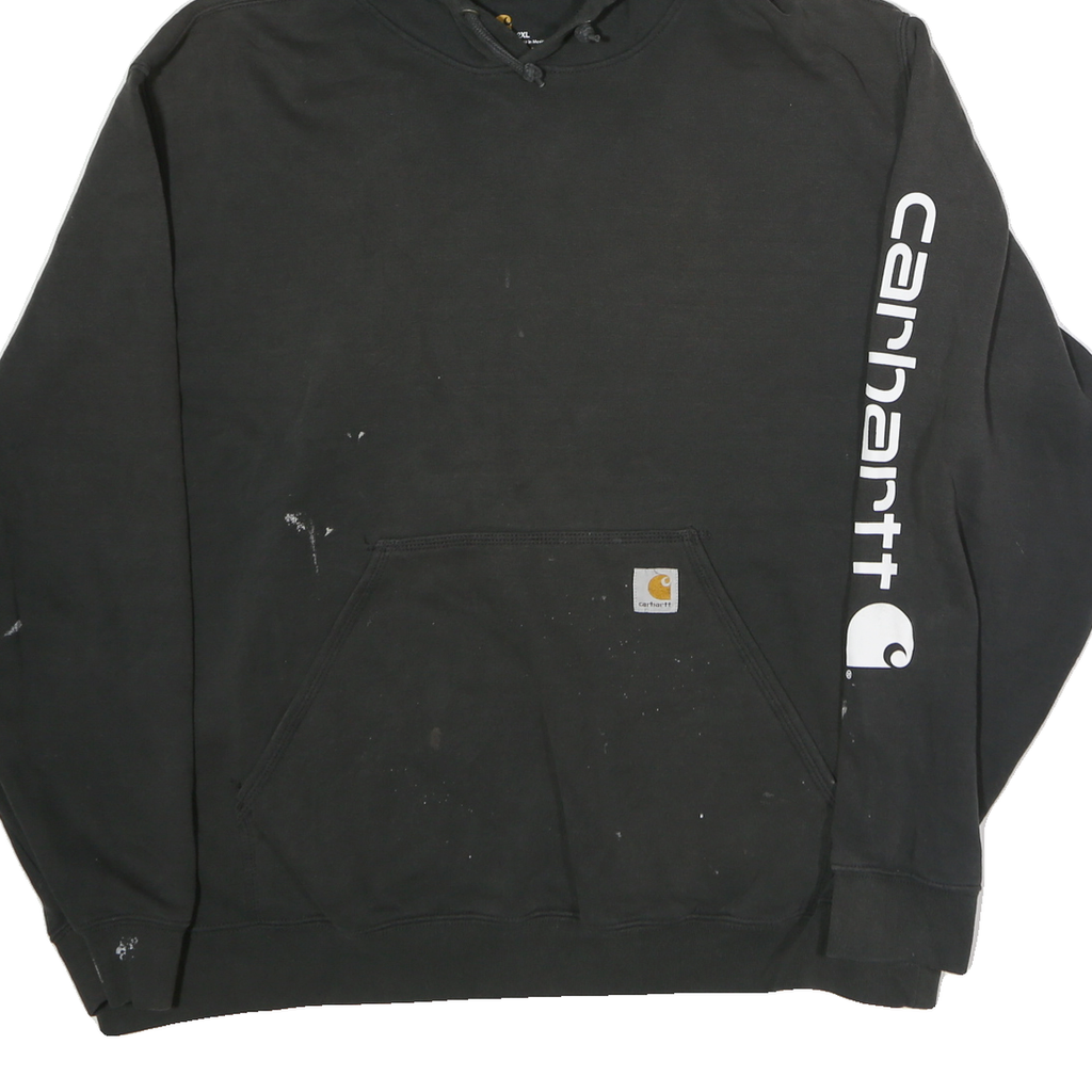 CARHARTT Mens Black Hoodie 2XL Cotton Pullover Logo Print Workwear
