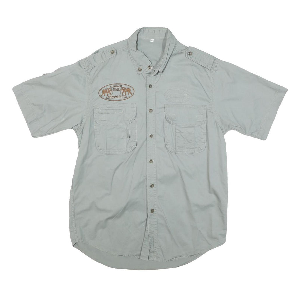 Mens Pale Green Cotton Blend Short Sleeve Shirt S Button Front Cargo Pockets