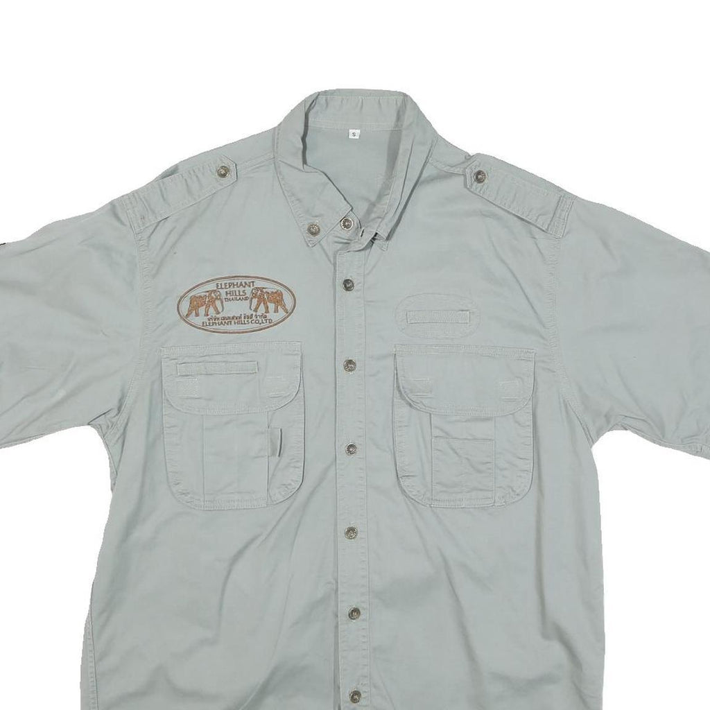 Mens Pale Green Cotton Blend Short Sleeve Shirt S Button Front Cargo Pockets