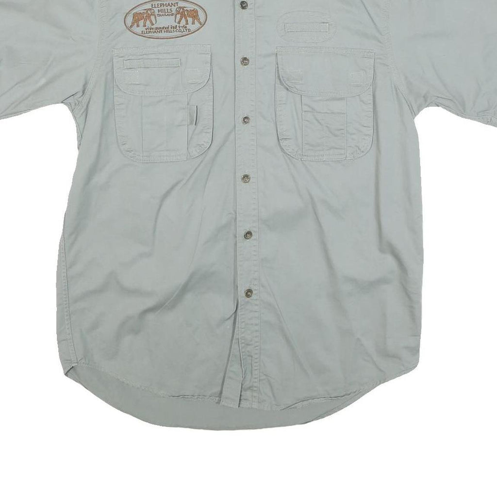 Mens Pale Green Cotton Blend Short Sleeve Shirt S Button Front Cargo Pockets