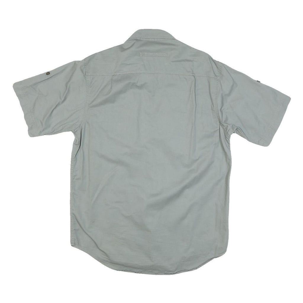 Mens Pale Green Cotton Blend Short Sleeve Shirt S Button Front Cargo Pockets