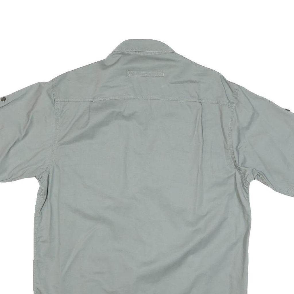 Mens Pale Green Cotton Blend Short Sleeve Shirt S Button Front Cargo Pockets