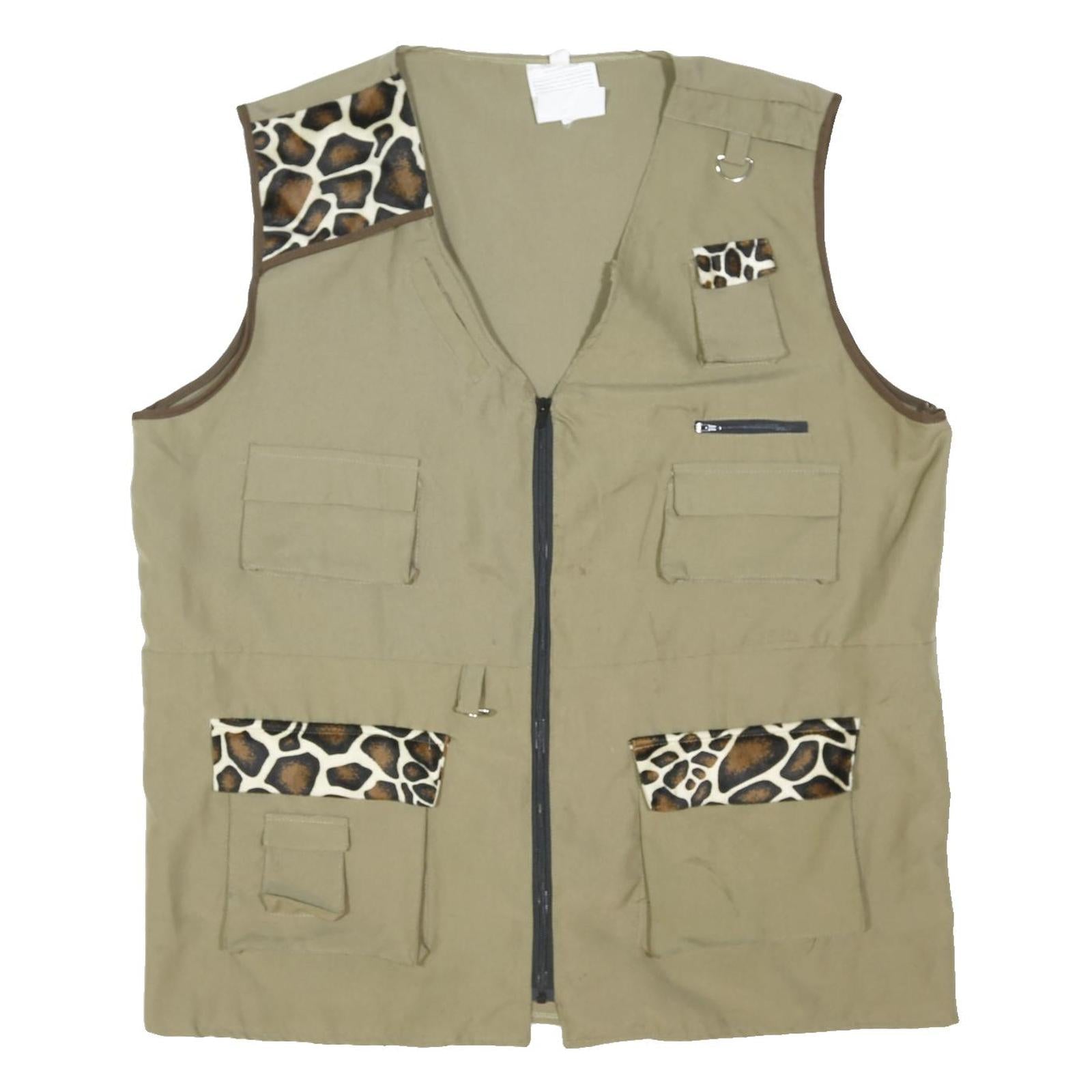 Womens Beige & Brown Animal Print Polyester Blend Jacket XL Plain Safari Utility