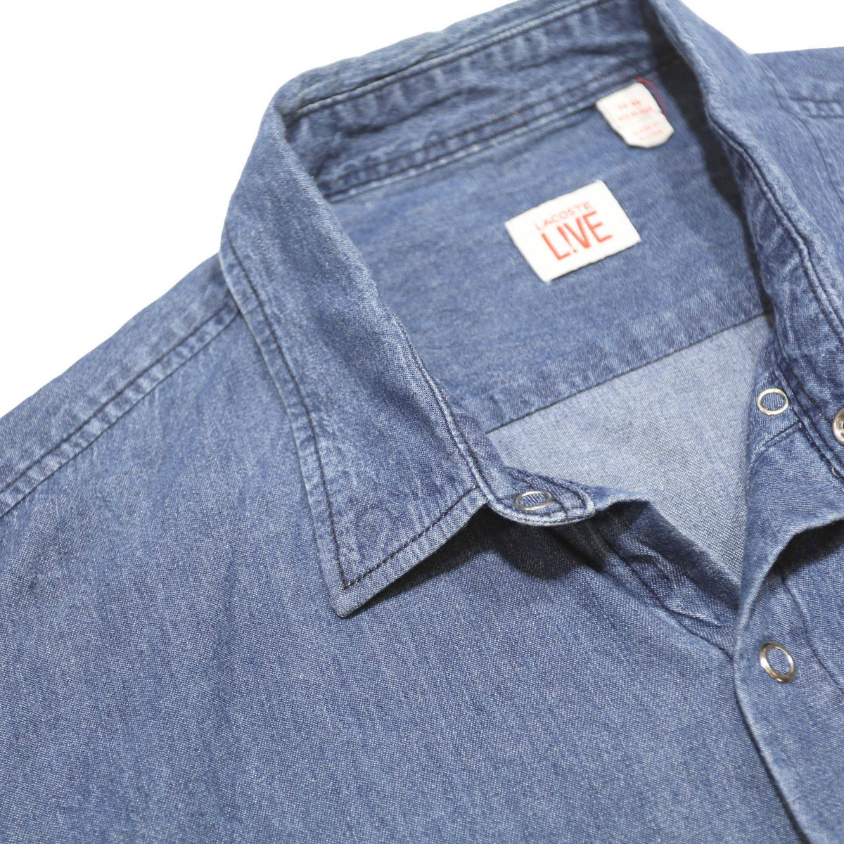 LACOSTE LIVE Mens Blue Denim Shirt XL Casual Cotton Long Sleeve Pocket