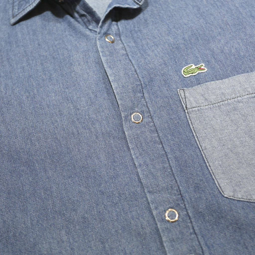 LACOSTE LIVE Mens Blue Denim Shirt XL Casual Cotton Long Sleeve Pocket