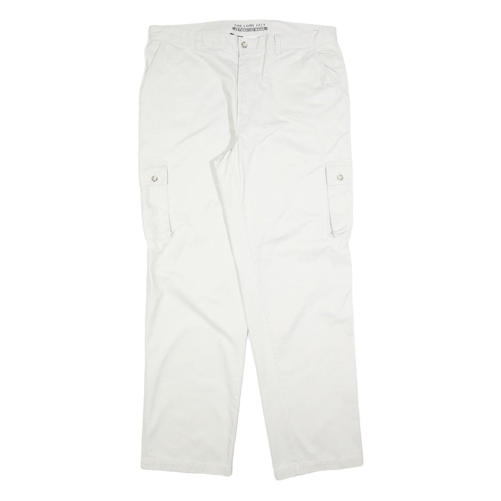 THE LOST CITY Mens Cotton Blend White Regular Fit Cargo Trousers W38 L34 Zip