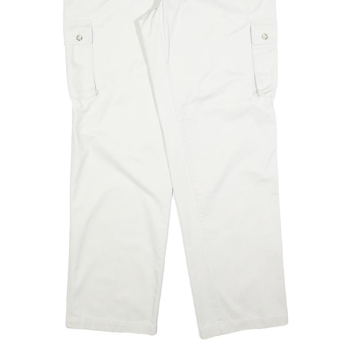 THE LOST CITY Mens Cotton Blend White Regular Fit Cargo Trousers W38 L34 Zip