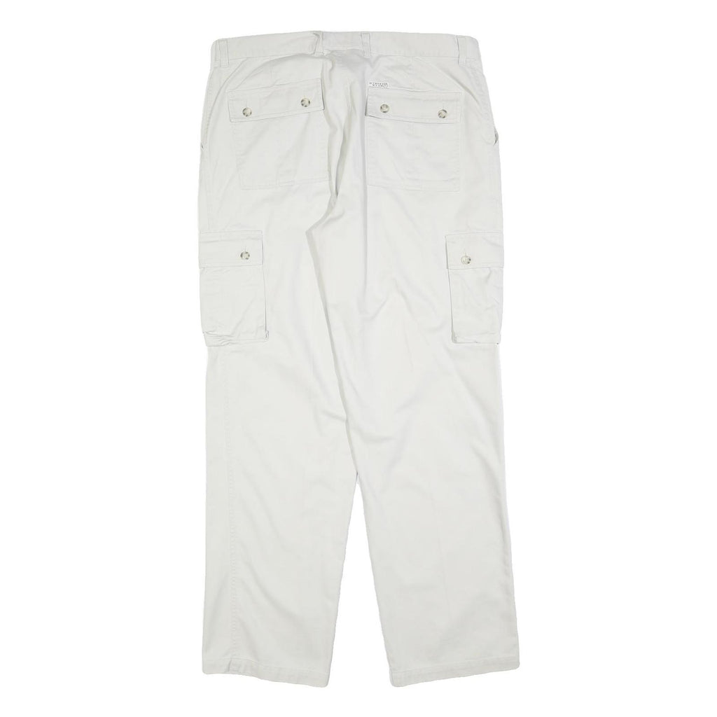 THE LOST CITY Mens Cotton Blend White Regular Fit Cargo Trousers W38 L34 Zip