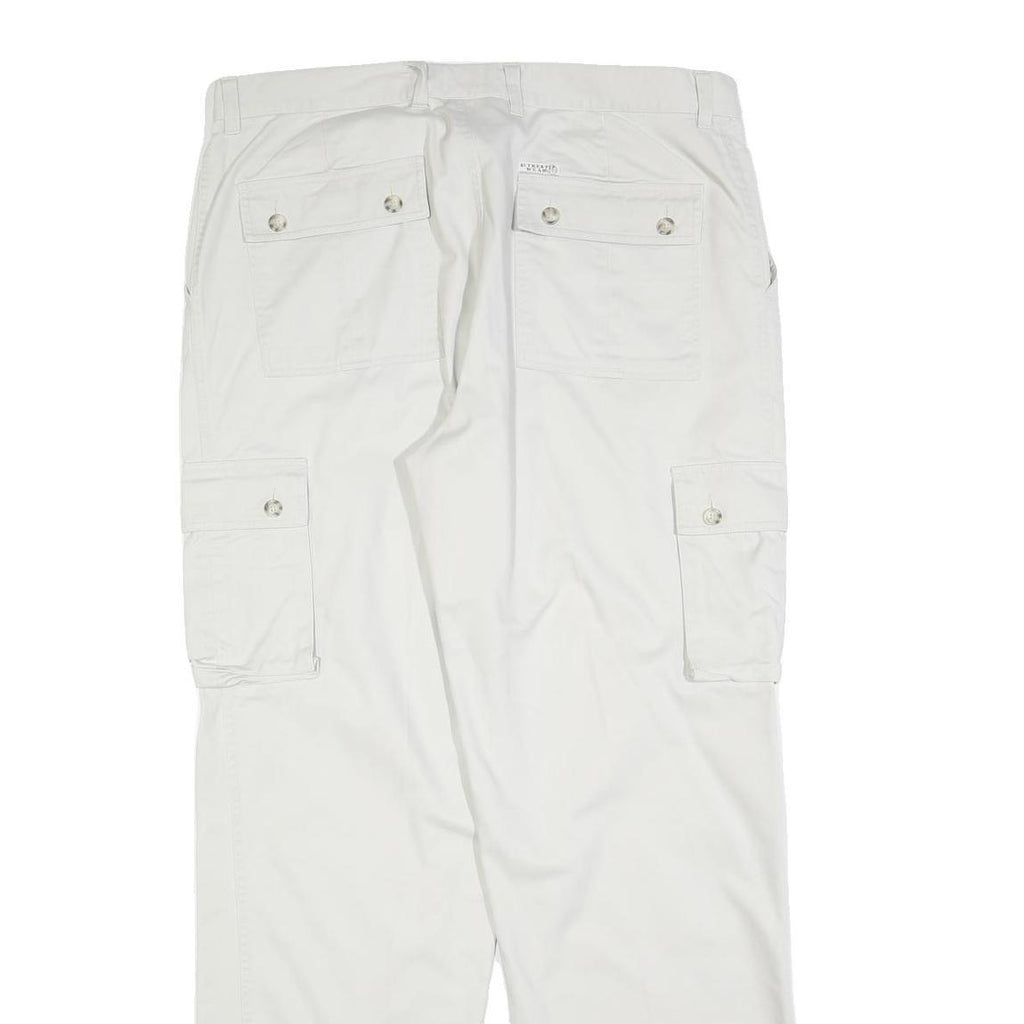 THE LOST CITY Mens Cotton Blend White Regular Fit Cargo Trousers W38 L34 Zip
