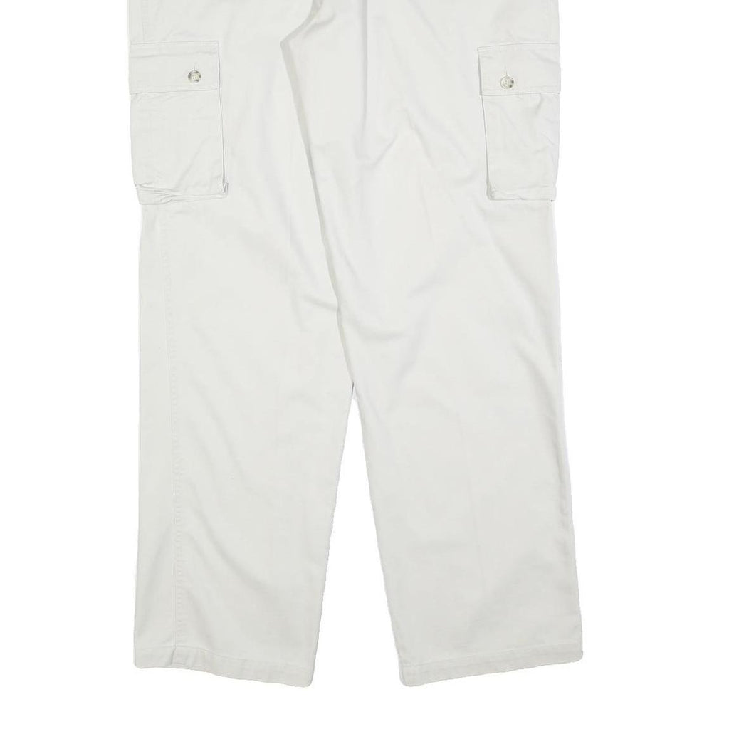 THE LOST CITY Mens Cotton Blend White Regular Fit Cargo Trousers W38 L34 Zip