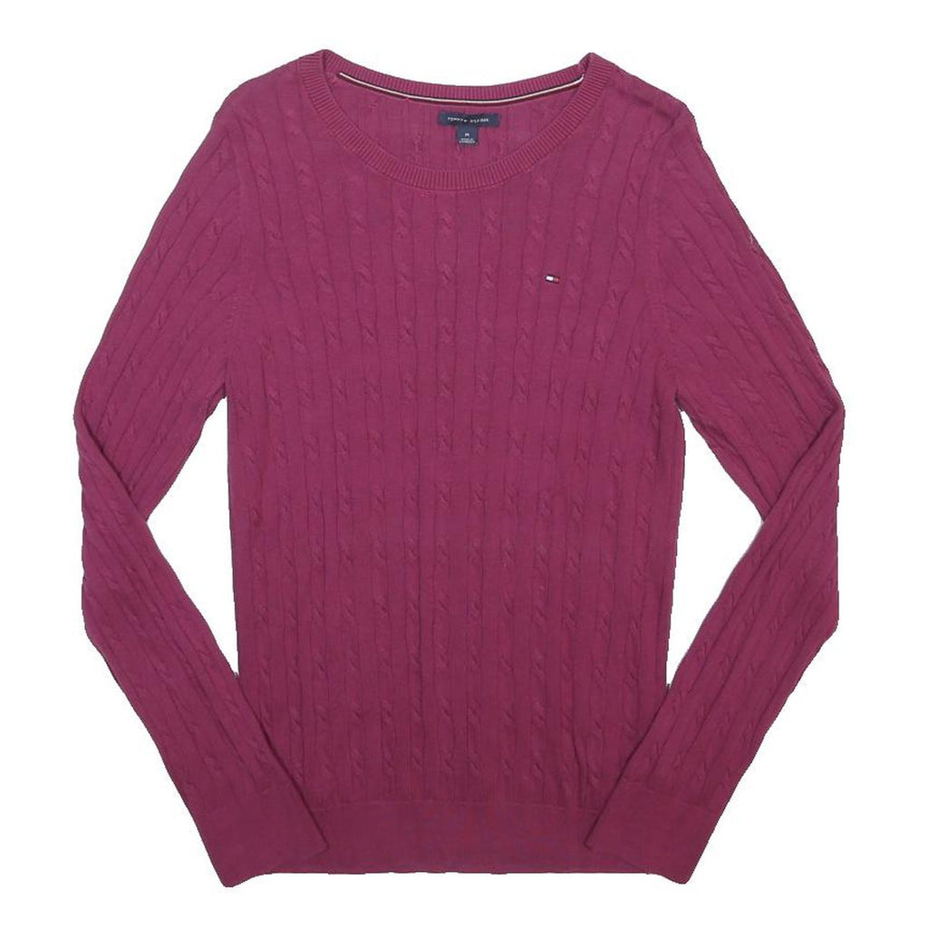 TOMMY HILFIGER Womens Red Patterned Cotton Blend Jumper Crew Neck Cable Knit M