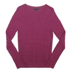 TOMMY HILFIGER Womens Red Patterned Cotton Blend Jumper Crew Neck Cable Knit M