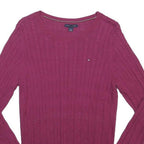 TOMMY HILFIGER Womens Red Patterned Cotton Blend Jumper Crew Neck Cable Knit M