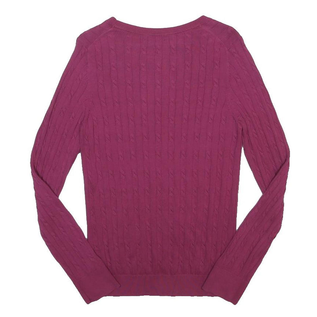 TOMMY HILFIGER Womens Red Patterned Cotton Blend Jumper Crew Neck Cable Knit M