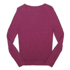 TOMMY HILFIGER Womens Red Patterned Cotton Blend Jumper Crew Neck Cable Knit M