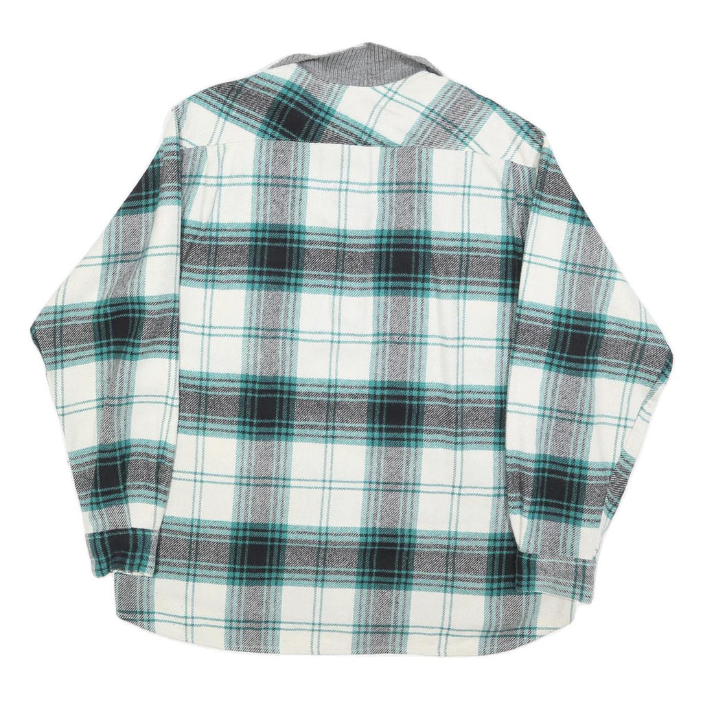MANUFACTURER Mens White & Teal Check Long Sleeve XL Polo Shirt Classic Fit