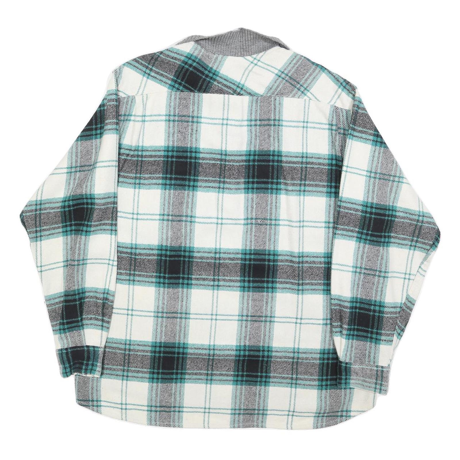 MANUFACTURER Mens White & Teal Check Long Sleeve XL Polo Shirt Classic Fit