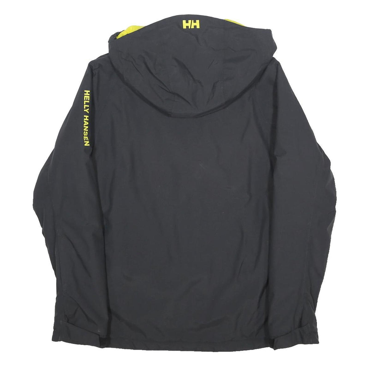 HELLY HANSEN Mens Black & Yellow Outdoor Jacket S Polyamide Hooded Zip Stand-Up