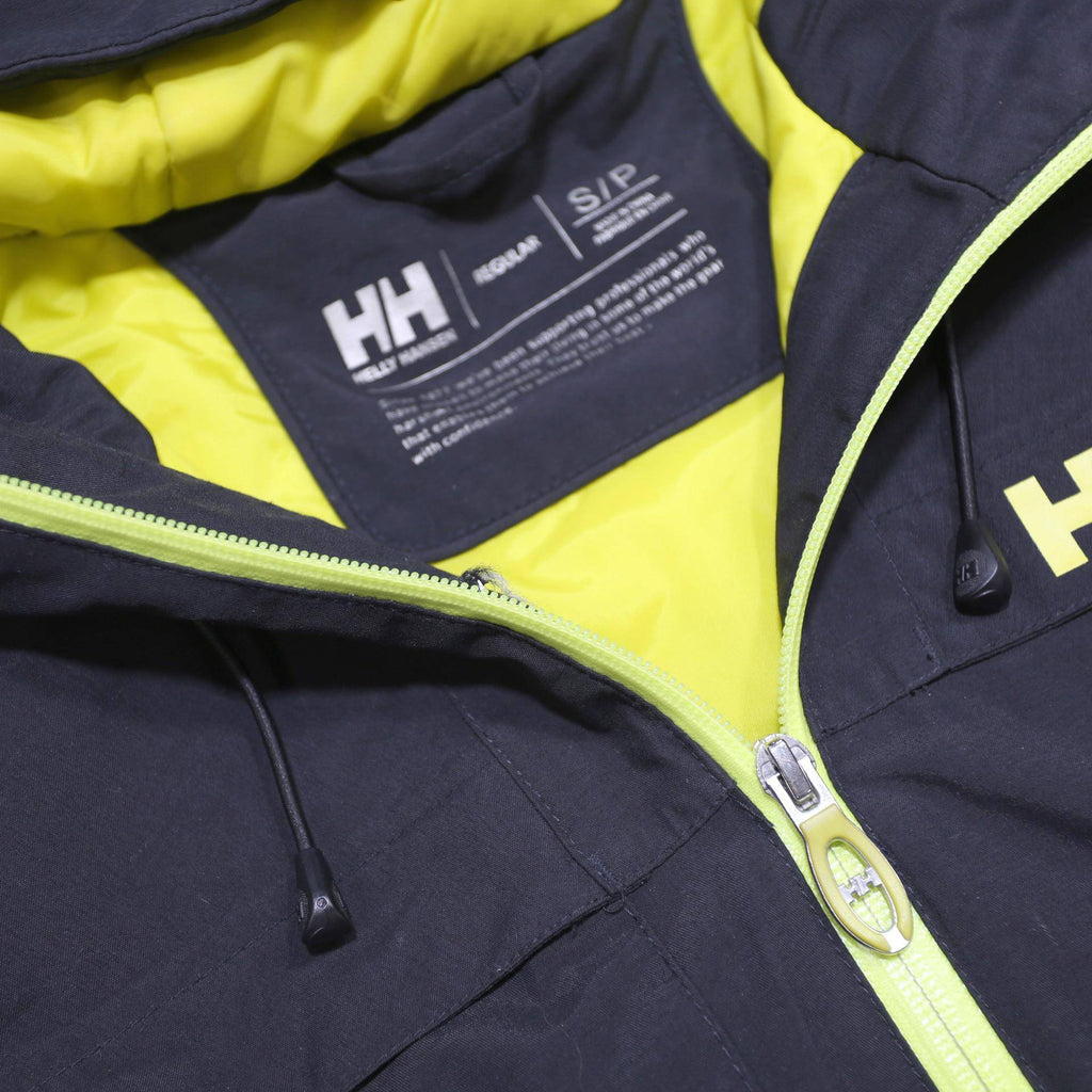 HELLY HANSEN Mens Black & Yellow Outdoor Jacket S Polyamide Hooded Zip Stand-Up