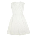 C&A Womens White Polka Dot Day Polyester Dress S Sleeveless Midi V-Neck