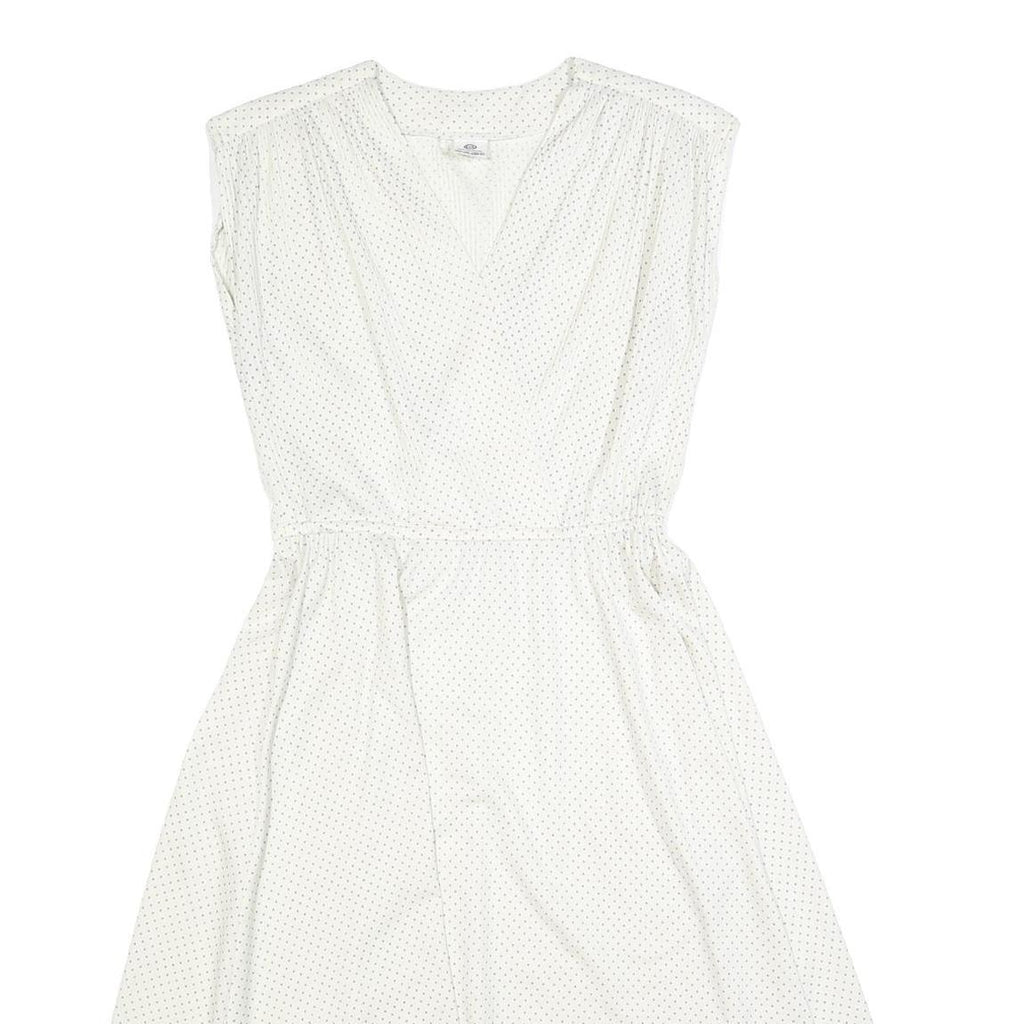C&A Womens White Polka Dot Day Polyester Dress S Sleeveless Midi V-Neck