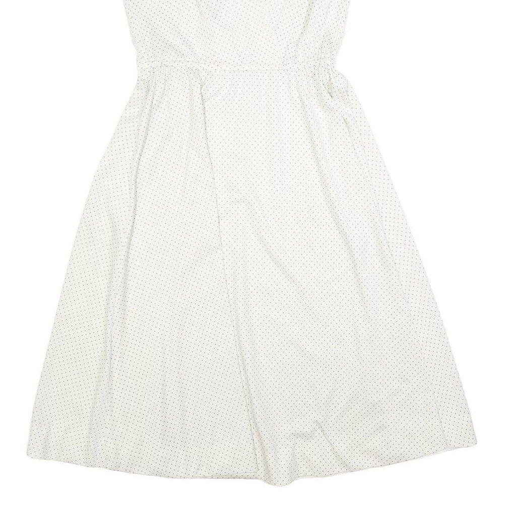 C&A Womens White Polka Dot Day Polyester Dress S Sleeveless Midi V-Neck