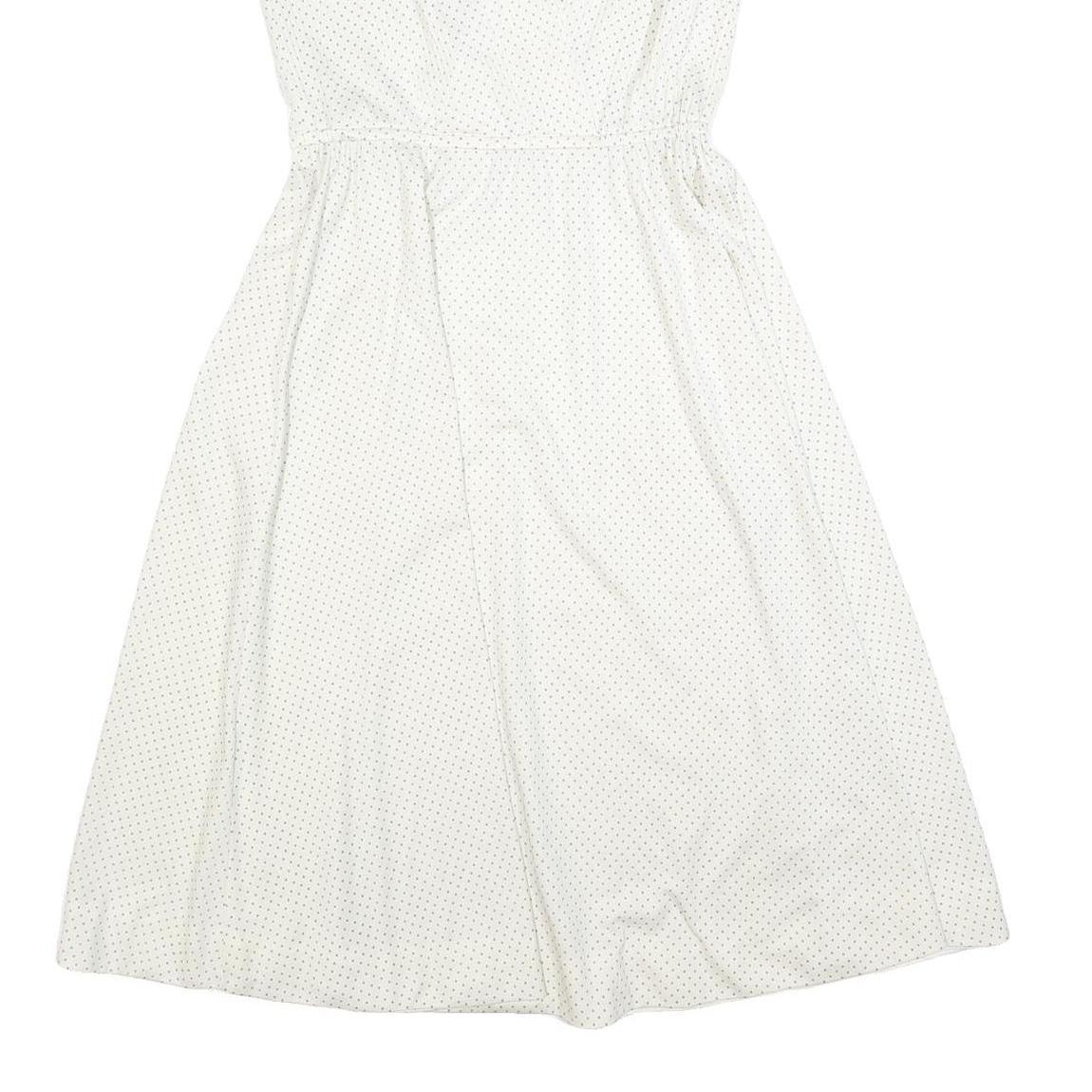 C&A Womens White Polka Dot Day Polyester Dress S Sleeveless Midi V-Neck