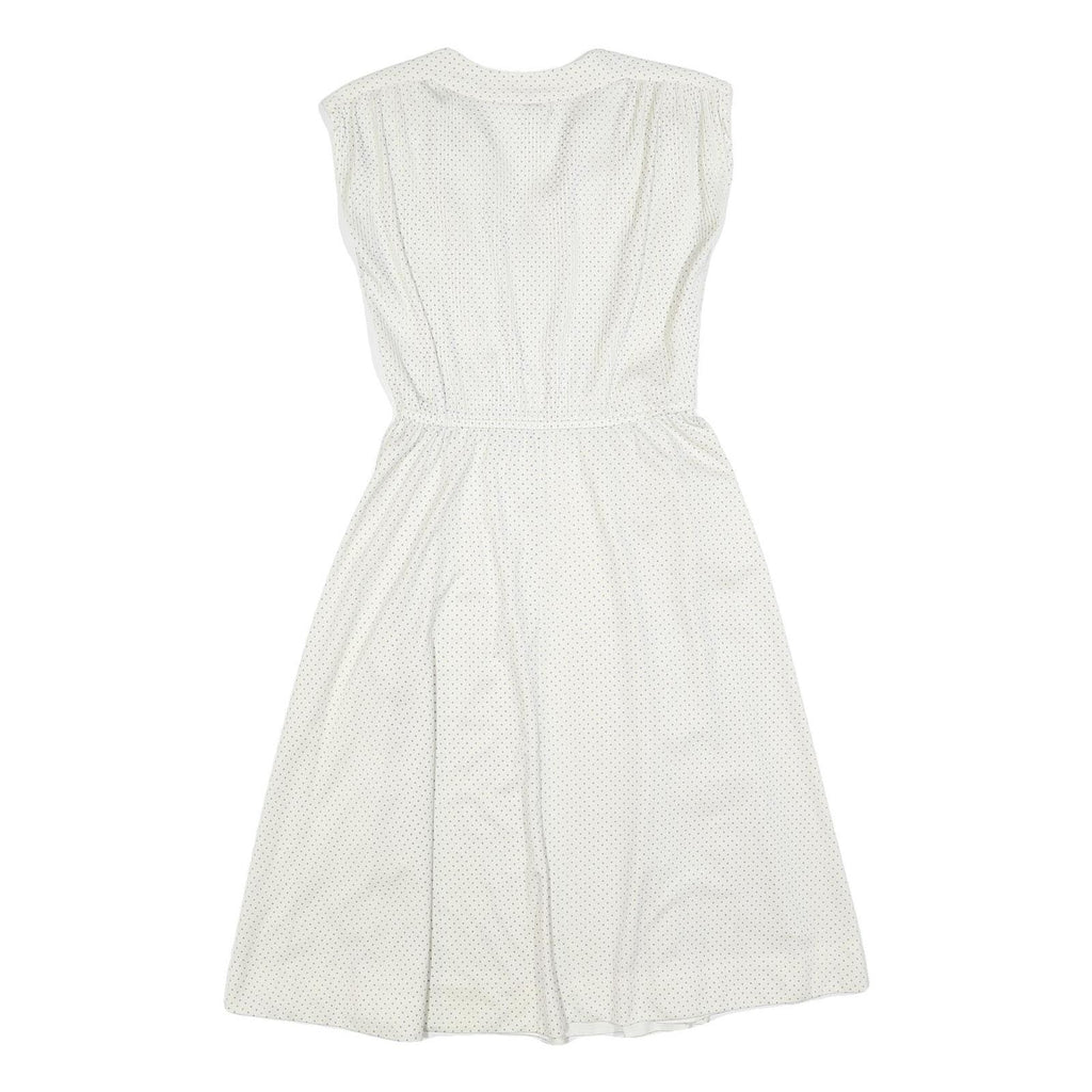 C&A Womens White Polka Dot Day Polyester Dress S Sleeveless Midi V-Neck