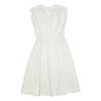 C&A Womens White Polka Dot Day Polyester Dress S Sleeveless Midi V-Neck