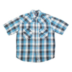 DICKIES Mens Blue & Grey Check Short Sleeve Shirt S Casual Cotton Blend