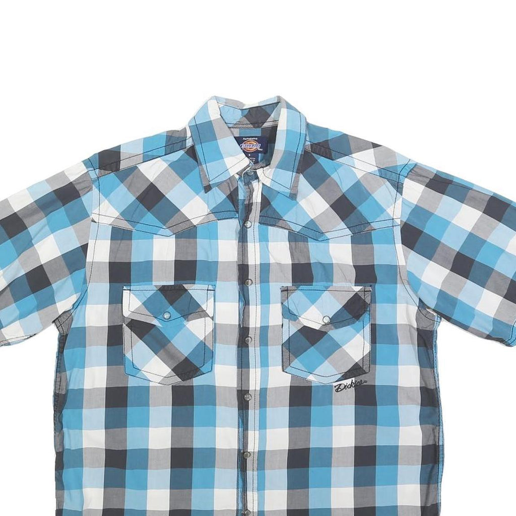 DICKIES Mens Blue & Grey Check Short Sleeve Shirt S Casual Cotton Blend